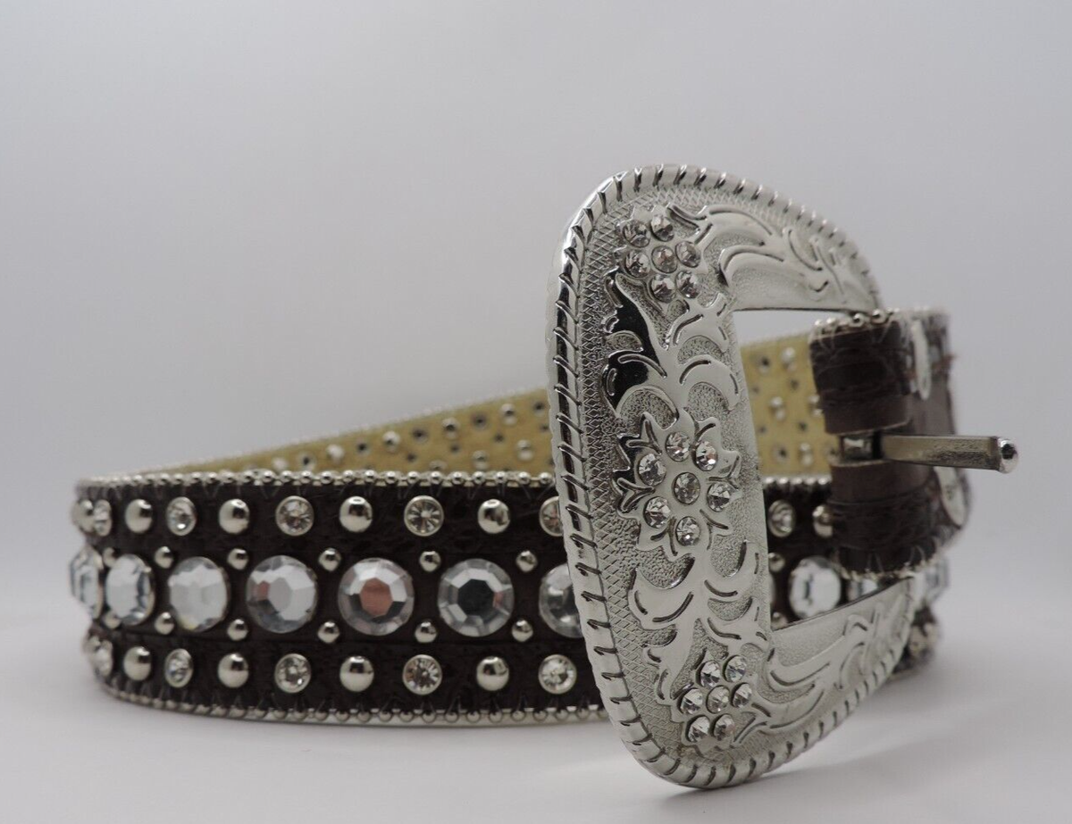 BHW Brown Rhinestone Embellished Belt BHW Brown Leather Western Belt Cowgirl Beaded Rhinestones  main image 3
