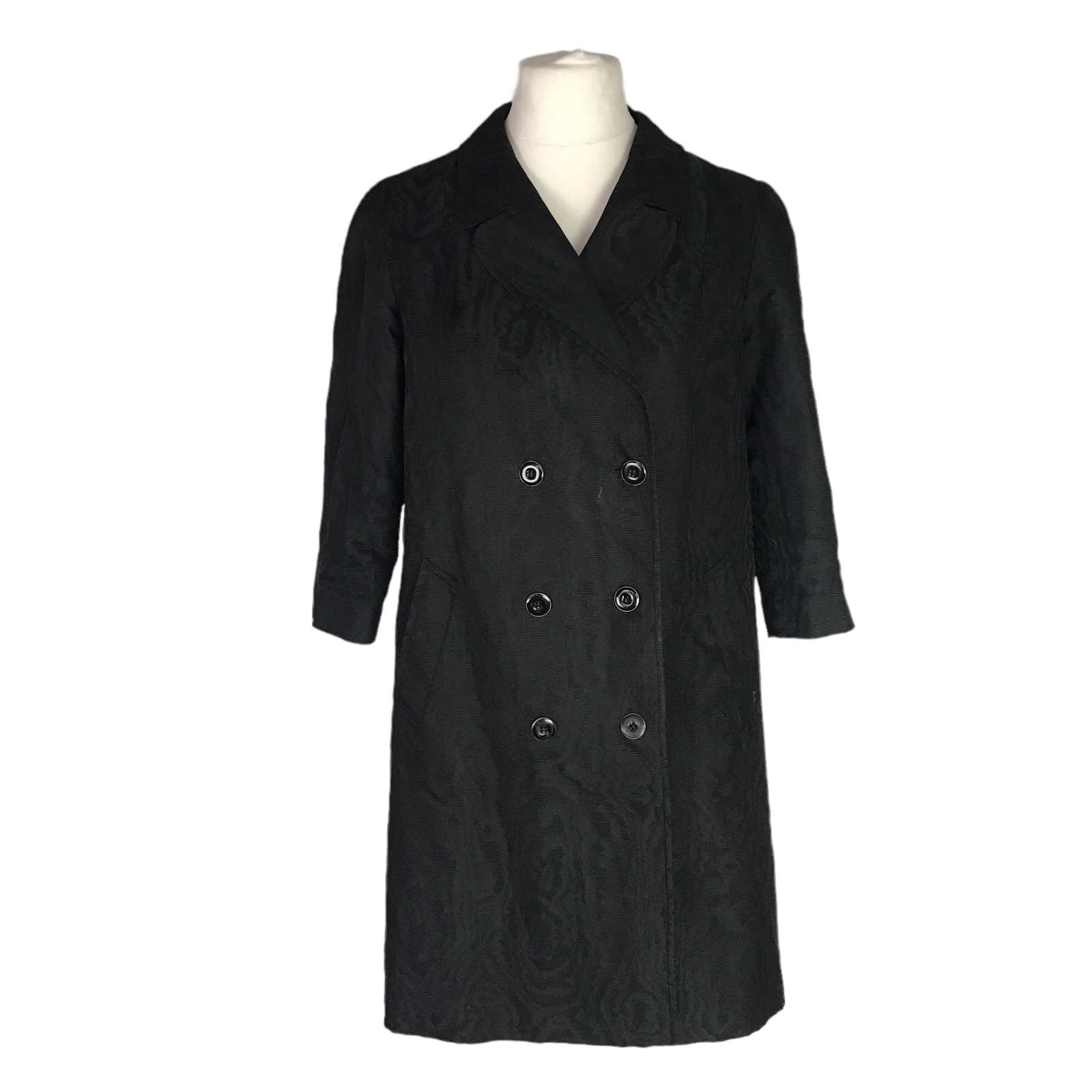 Sisley Ladies Trench Coat Jacket Black Size 12 Double Breasted Overcoat Textured