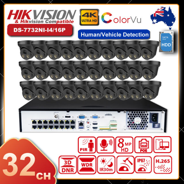 Hikvision 32CH 4K 8MP Security Camera CCTV System Colorvu 16POE 12MP NVR Black