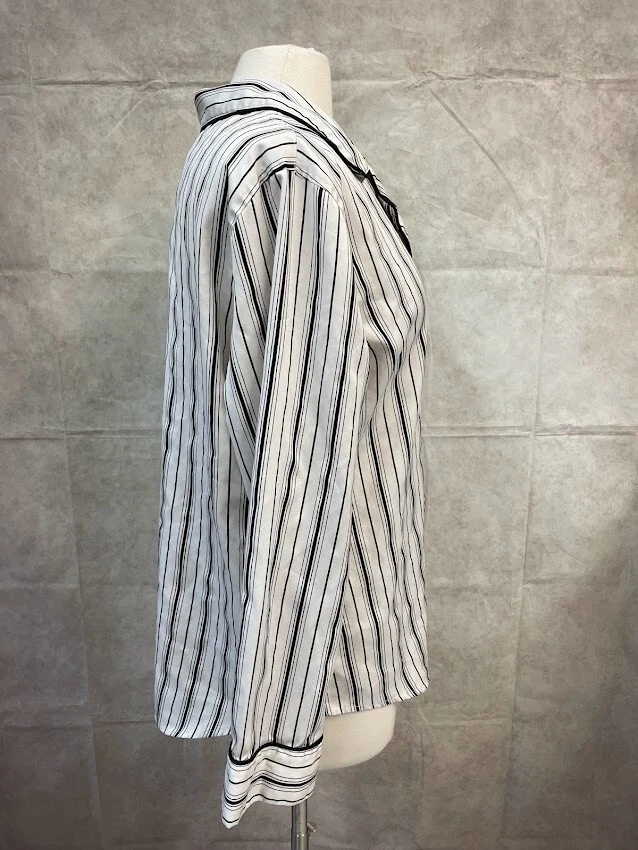 Camisa de dormir/salón para mujer Chaps manga larga a rayas blanca/negra talla XL Foto 4 de 4