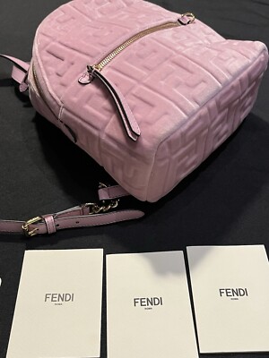 RARE FENDI VELVET FF PINK BACKPACK ZAINO EMBOSSED BAG W