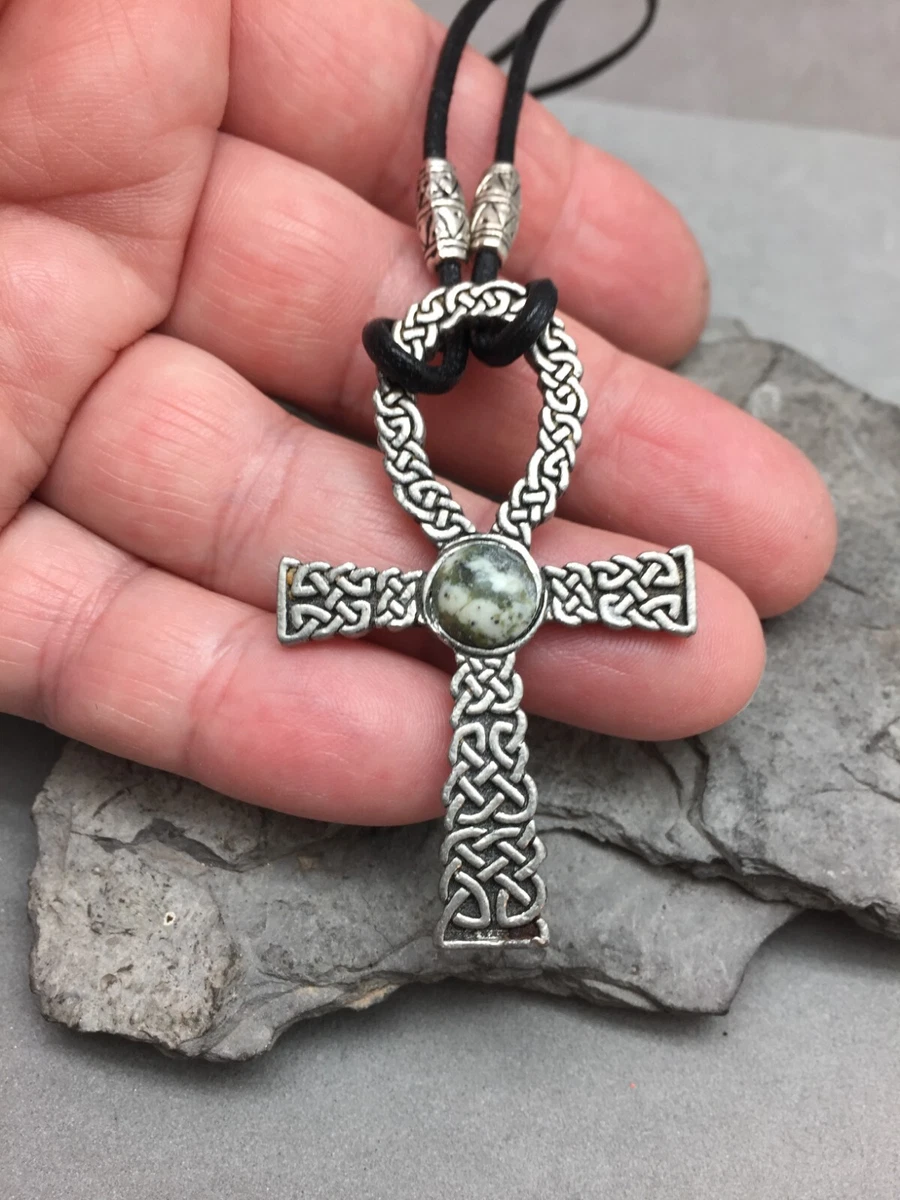 Celtic Ankh Cross Pendant Connemara Marble Sacred Talisman Made