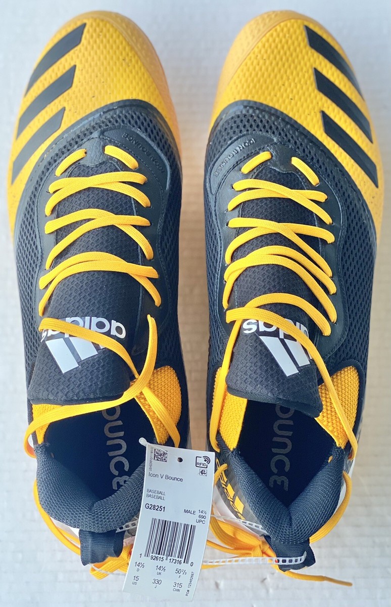 Men Size 15 Black Yellow Adidas Icon V Bounce Metal Cleats 