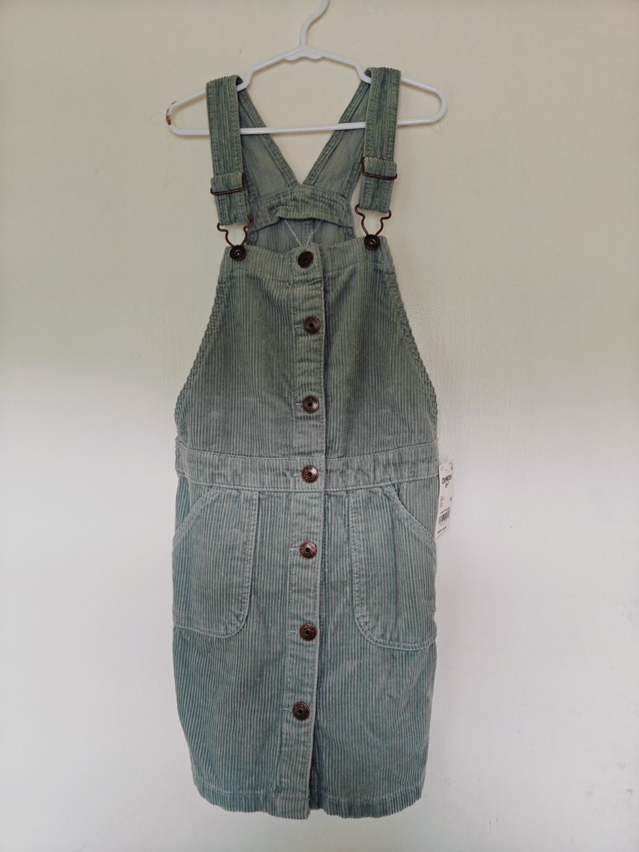 OshKosh Overall Dress Sage Green Corduroy Button Pockets Kid Size 10 NWT