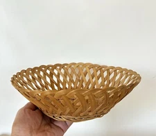 Woven Wicker Cane Bamboo Basket Round Circular Bowl Wall Decor Boho 9.5”D 2.75”H