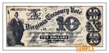 Richmond Virginia Treasury Note (1861) $10 * Quality Art Print * Commonwealth