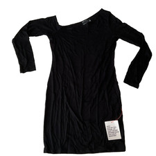 Asos Design Bodycon Dress Womens Size 6 Black Long Sleeve Asymmetrical Neck Cami