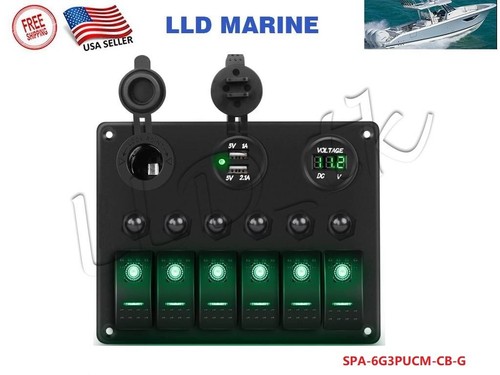 6 Gang Switch Panel Circuit Breaker ON OFF Boat Marine RV Truck Camper ...