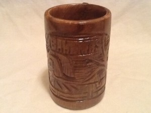 Wooden stein from Bahamas - about 5" tall, base is about 3 1/4" across
