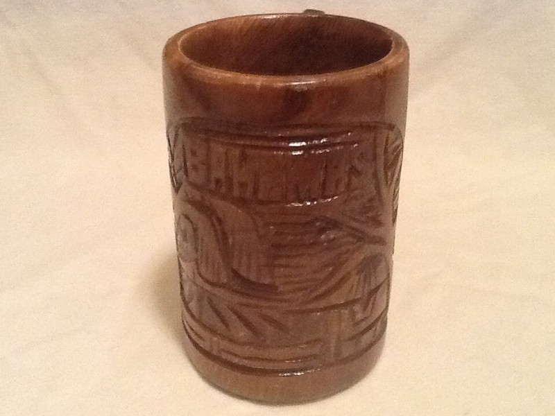 Wooden stein from Bahamas - about 5" tall, base is about 3 1/4" across