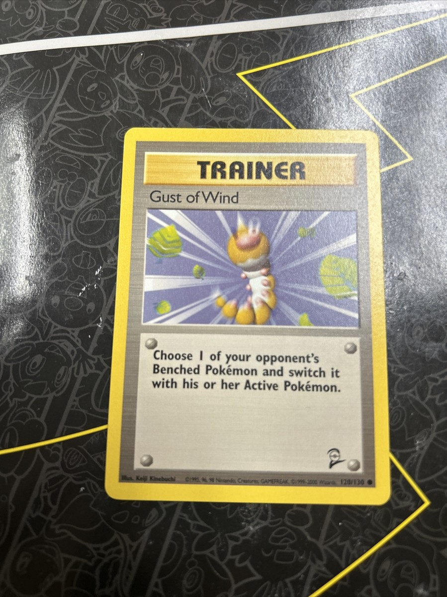 pokemon card gust of wind Trainer 93/102 Base Set Common Non-Holo 1999 Trading Choose 1 of your opponents Benched Pokemon and switch it with his/her Active Pokemon. Pokemon PSA 8 NM-MINT Gust