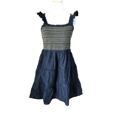 J Crew Women’s Square Neck Smocked Ruffle Tiered Mini Dress Petite Size PL NWI