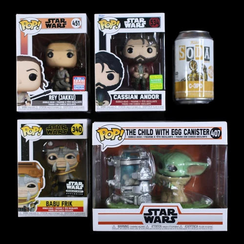 Funko Pop Star Wars Bundle Rey Andor C3P0 Soda Babu Frik Grogu Child Cannister