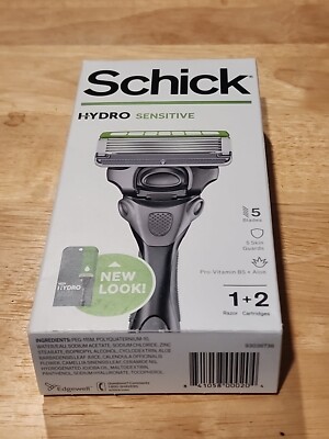 Schick Hydro Sensitive 5 Blade 1 Razor+ 2 Cartridges New In Box 