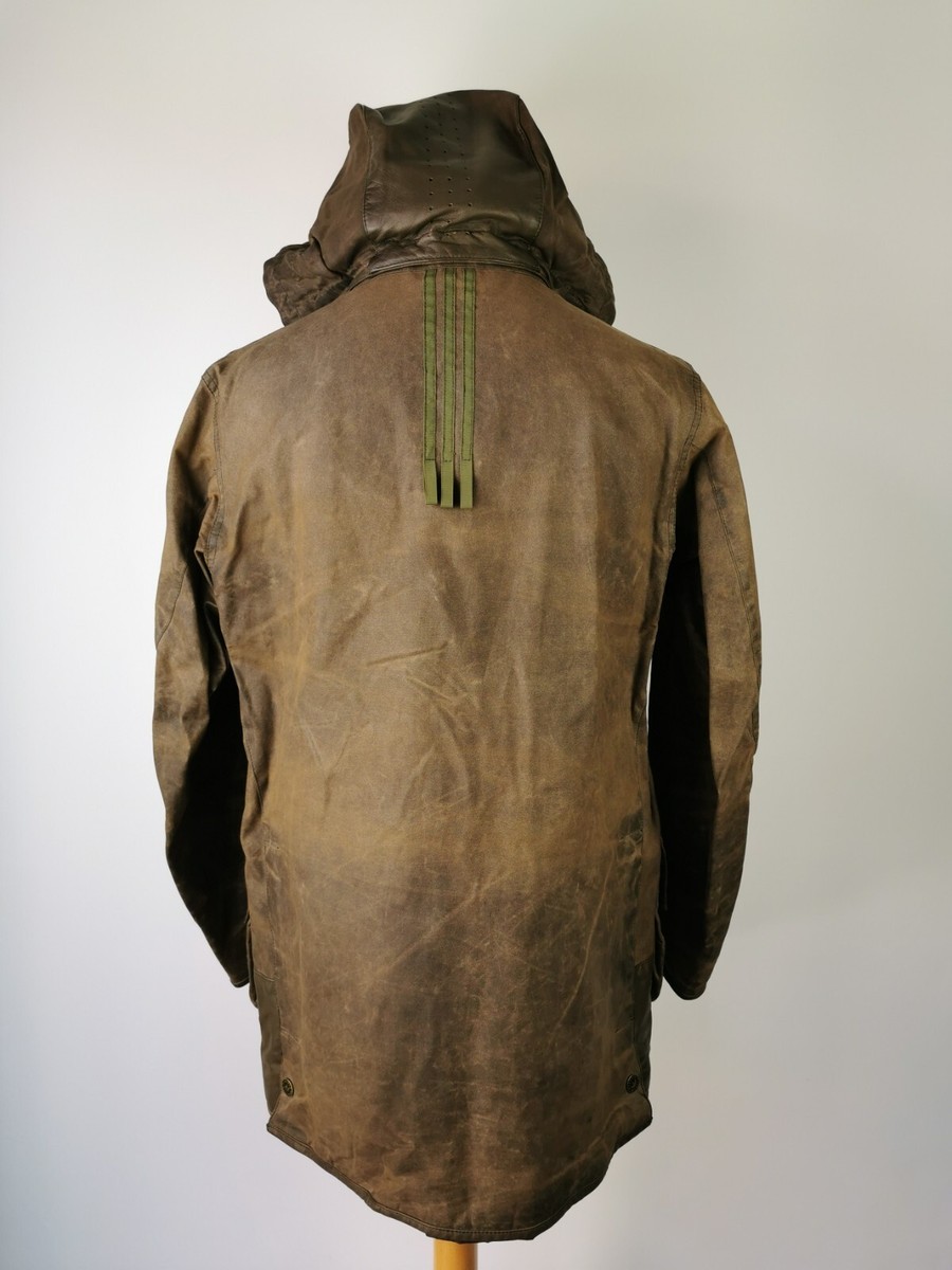 H8 Rare Mens Barbour X Adidas Adiwick Long Wax Cotton Olive Parka