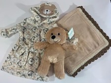 Brown Bear Crochet Baby Blanket 3 Pc Gift Set Blanket, Bear Plush  Robe