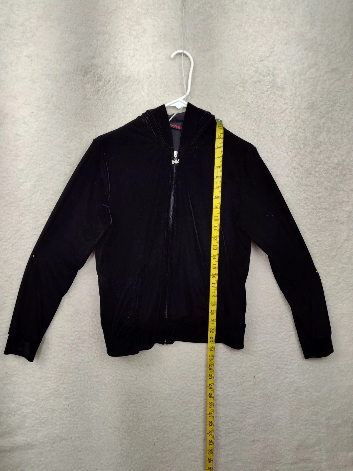 PALM ANGELS Maglione donna New York & Company piccolo nero velluto manica lunga felpa zip intera