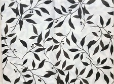 Peva Vinyl Tablecloth 52" x 70" OBLONG 4-6 people BLACK LEAVES ON WHITE by BH