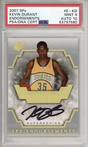 2007-08 SPx - Endorsements #E-KD Kevin Durant Rookie Auto PSA 9/10