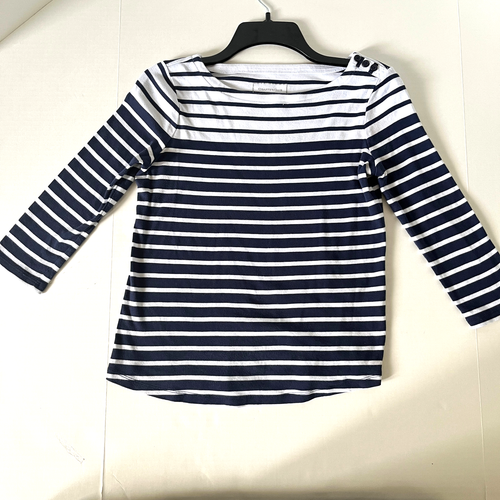Charter Club~Striped Navy/White 3/4 Sleeve Top~w/Shoulder Button Accent~Small - Picture 2 of 9