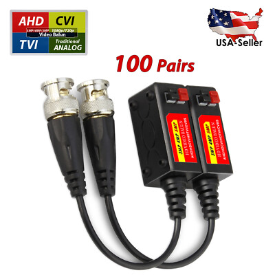 100 Pairs 5 Megapixel 1080p HD Passive Video Balun Transceivers Cat5 RJ45 UTP