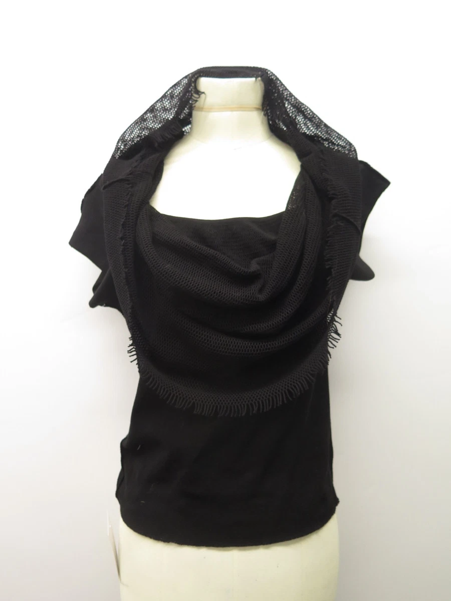 Vintage APOC Issey Miyake Fringe Mesh Cowl Neck Transform Knit Top Sz 2/S