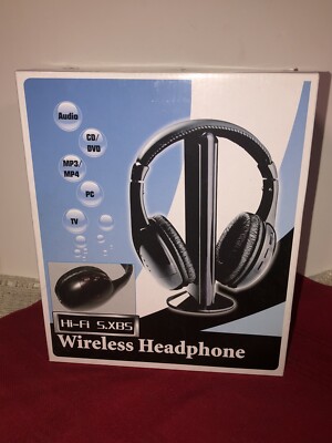 NIB HI-FI S-XBS WIRELESS HEADPHONES 5 IN 1 FOR TV RADIO DVD CD & MONITORING SYTM