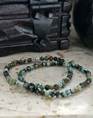 Perlenarmband aus afrikanischen Türkis facettiert Positive Energie Steine 4mm - Bild 1 von 7