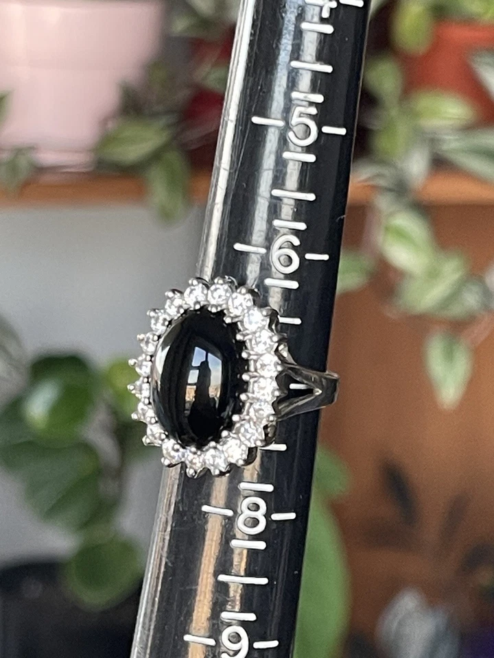 Anillo ESPO PLATA 925 ónix negro circonita cúbica halo talla 7 Foto 2 de 4