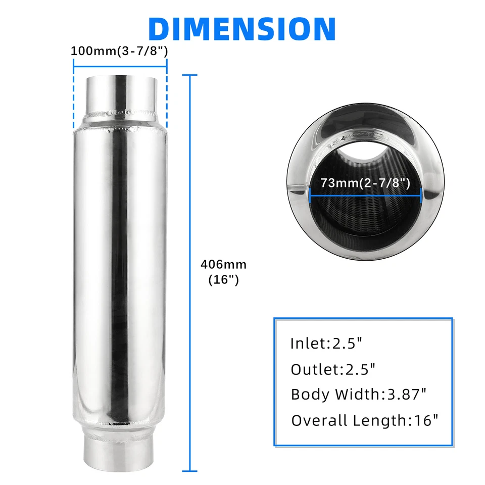 For Chevy Corvette C6 2.5" Inlet/Outlet 16" Exhaust Muffler Resonator Stainless - Image 2 of 4