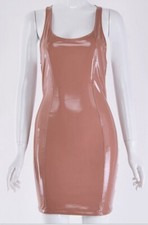 Women’s Tan Pink Latex PU Leather Style PVC Vinyl Shiny Sexy Bodycon Fancy Dress