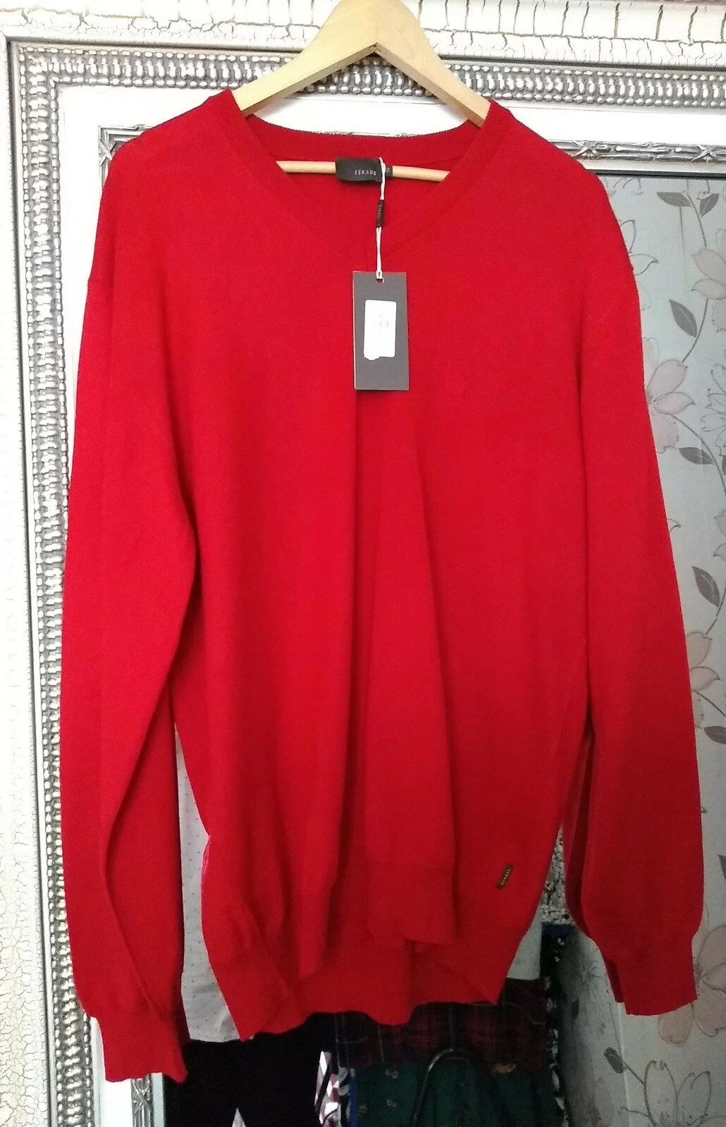 BN FERAUD Men's Designer Smart Ruby Red Pure New Wool Soft Knit Jumper 52/ UK XL