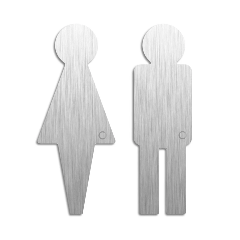 WC-Schilder Damen Herren H=120 mm 2er-Set Piktogramme Edelstahl selbstklebend - Bild 1 von 1