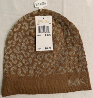 NWT MICHAEL KORS SIGNATURE MK METALLIC GOLD BEANIE HAT | eBay display picture 2