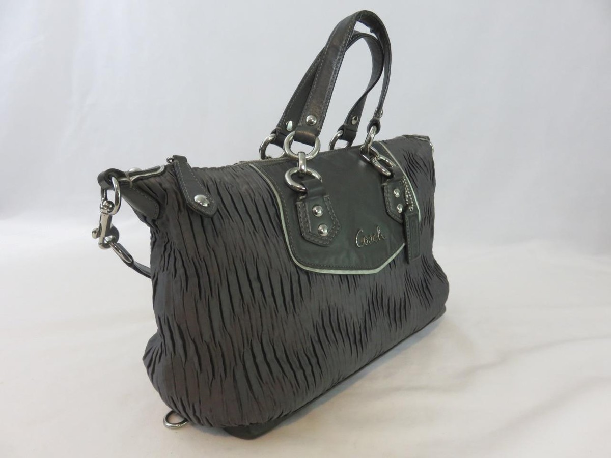 Coach Ashley Satchel Bag Charcoal Gray Pleated Satin/Leather W 