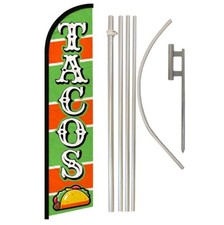 Tacos Full Curve Windless Swooper Flag Pole Kit Concessions Food GRN/OR