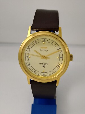 Authentic HMT Sanjay Golden Dial Mech. Men's Watch 17 J. GP