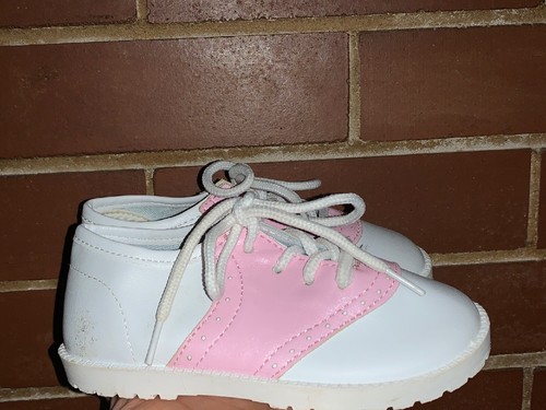 PITTER PATTER Saddle Oxford PINK & WHITE Vintage Toddler Shoes Sz 8 ❤️sj17j16 - Picture 3 of 10
