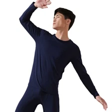 Mens Cotton Thermal Underwear Set Long Sleeve Cotton Base Layer Top & Bottom