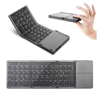 faltbare Mini Bluetooth Tastatur mit Touchpad Keyboard faltbar Super Slim grau