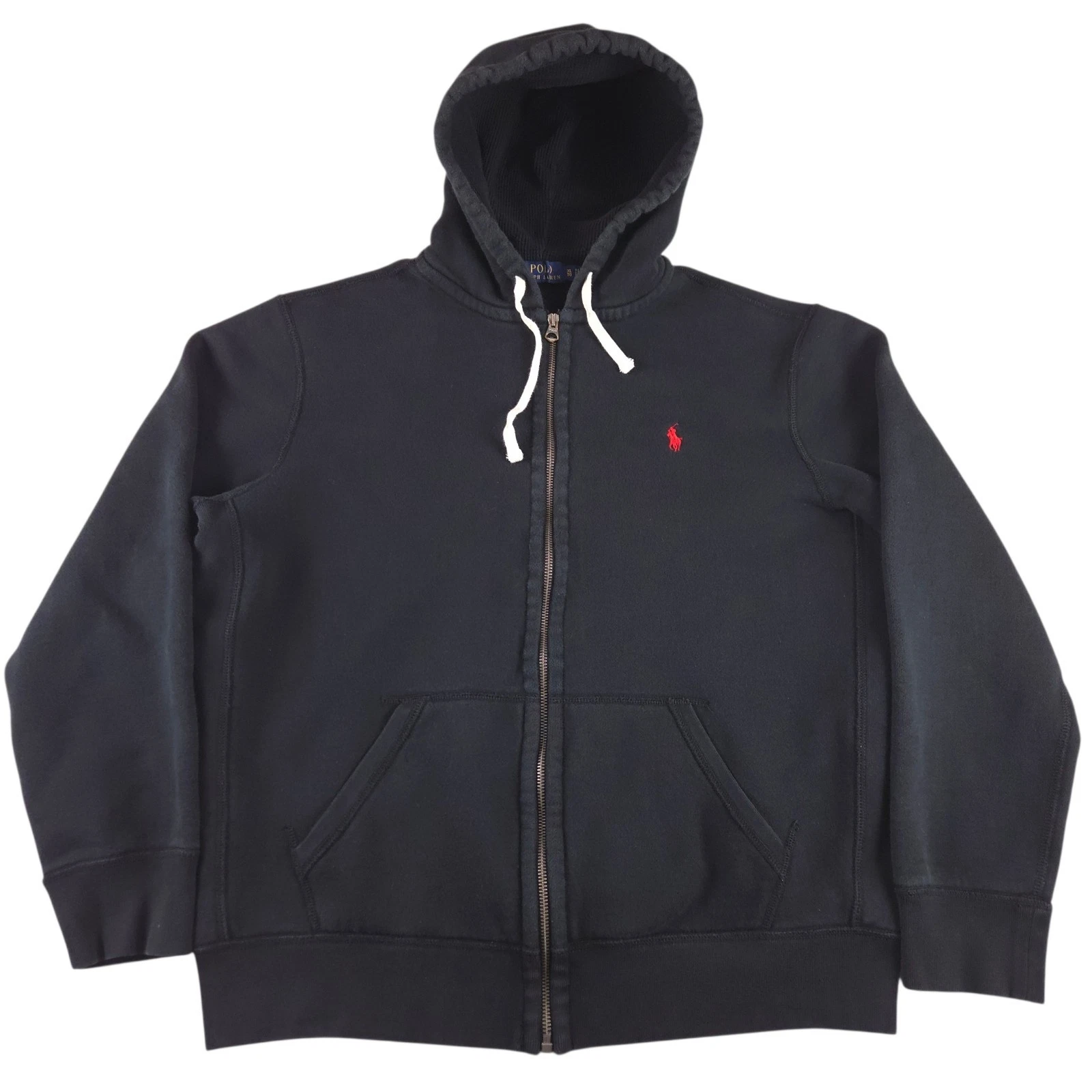 Polo Ralph Lauren Zip-Up Hoodie Thermal Waffle Hood Black Red Pony Men's XL