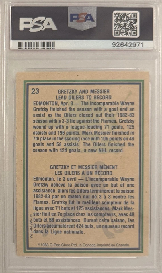 Wayne Gretzky / Mark Messier 1983 O-Pee-Chee #23 PSA 8 NM-MT - Edmonton Oilers - image 2 of 2