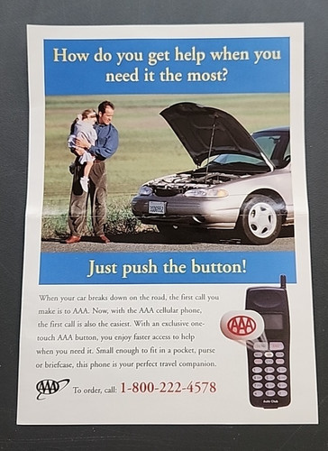 1980's AAA Triple A Mobile Phone Advertisement Flyer 7" x 5"