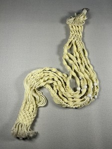 Vintage 1970s Macramé Plant Hanger Boho Yellow Rope with Wood Beads 62"