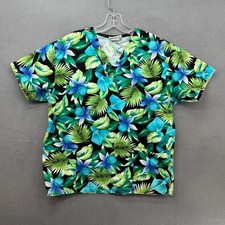 Uniform City Nursing Scrub Top Womens S Multicolor Floral Short Sleeve 2-Pockets