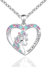 You Are Magical Unicorn Necklace for Girls Crystal Love Heart Pendant Necklaces