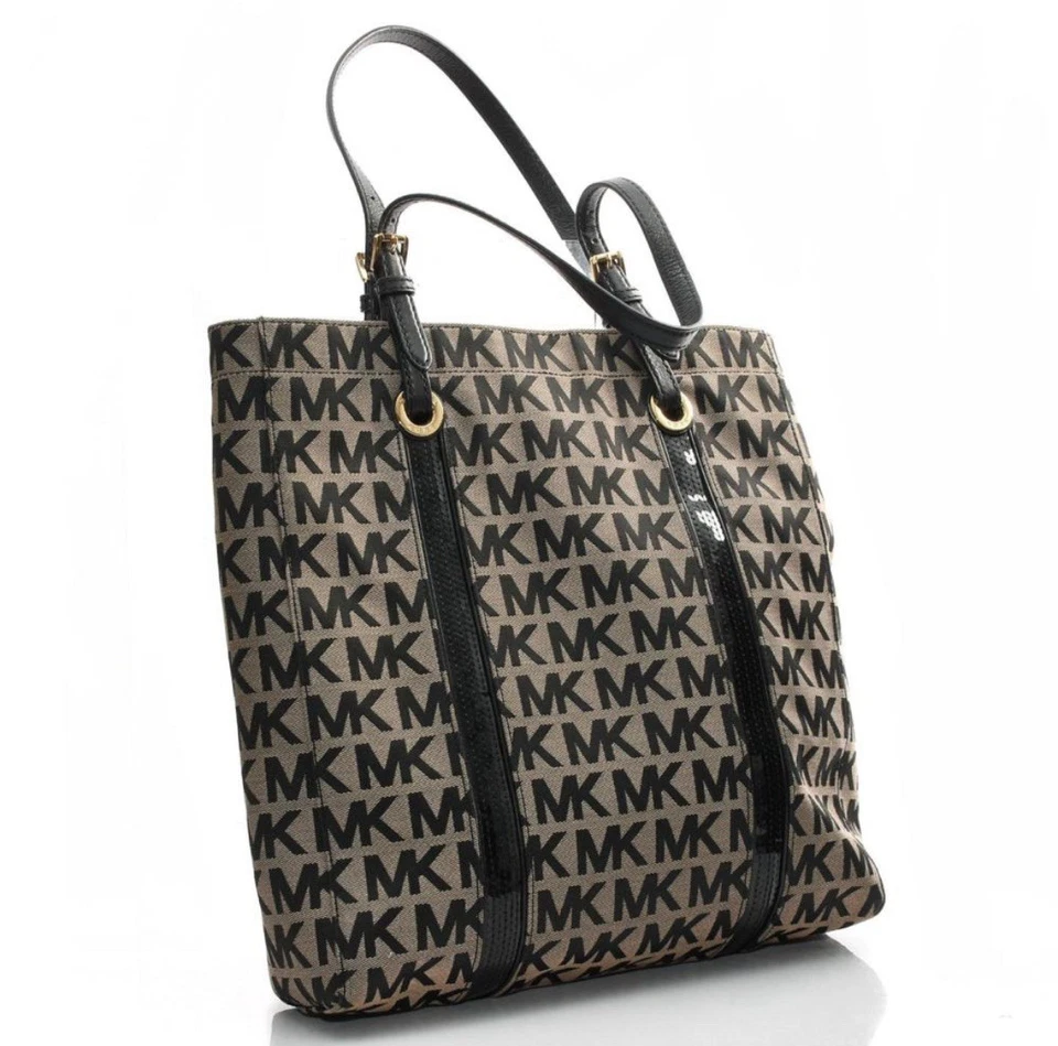 Michael Kors Jet 套装亮片条纹帆布手提包 全新带标签   — 第 3/4 张图片