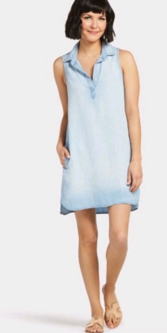 Cloth&Stone Anthropologie Women's Denim Chambray V-Neck Top Size S Dress