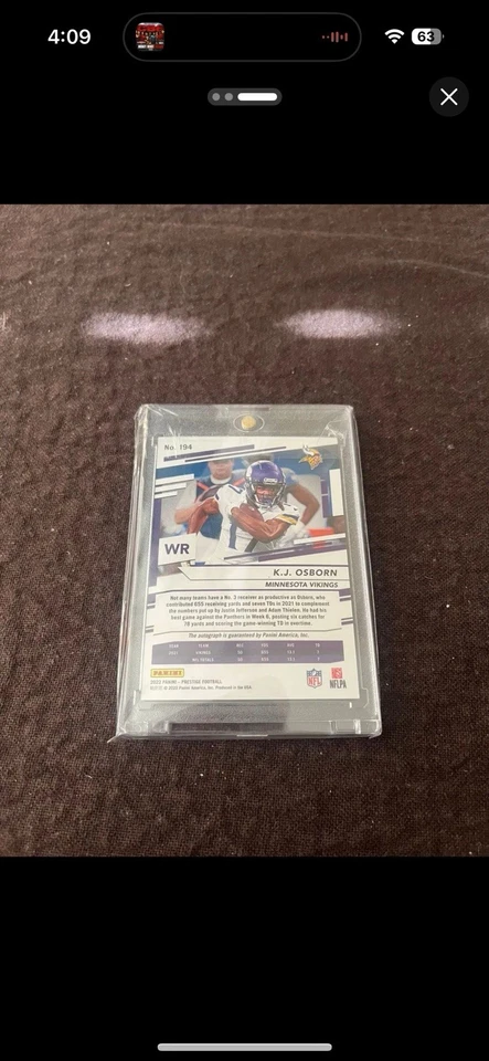 2022 PANINI PINK XTRAPOINTS K.J OSBORN AUTO 02/25 - Image 2 of 2