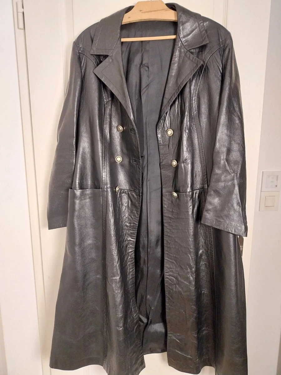 Manteau Long En Cuir Vintage - Taille UK 15 (environ FR 42) - Marron - Occasion Très Bon état